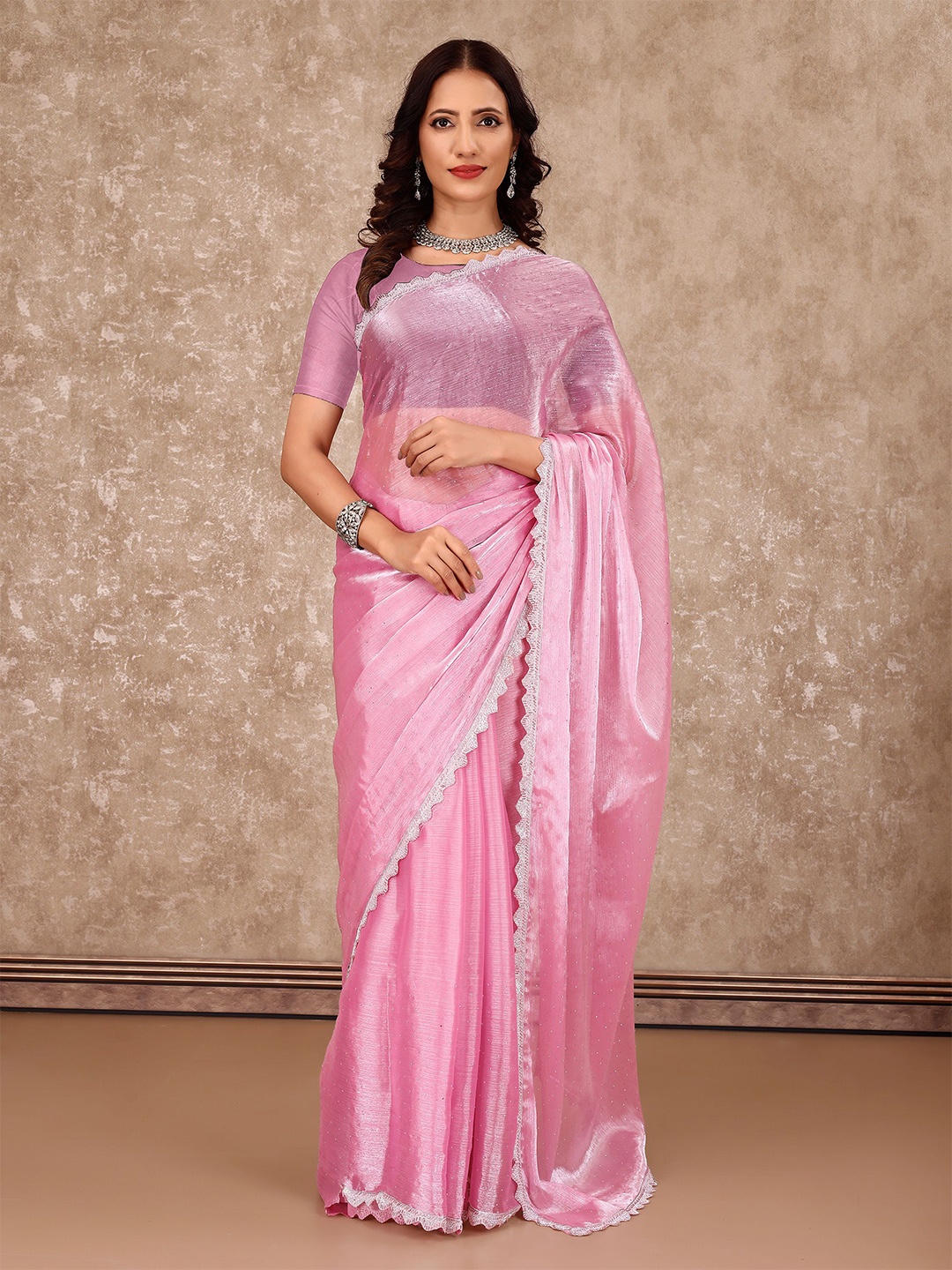

VIRICA Sequinned Brasso Saree, Pink