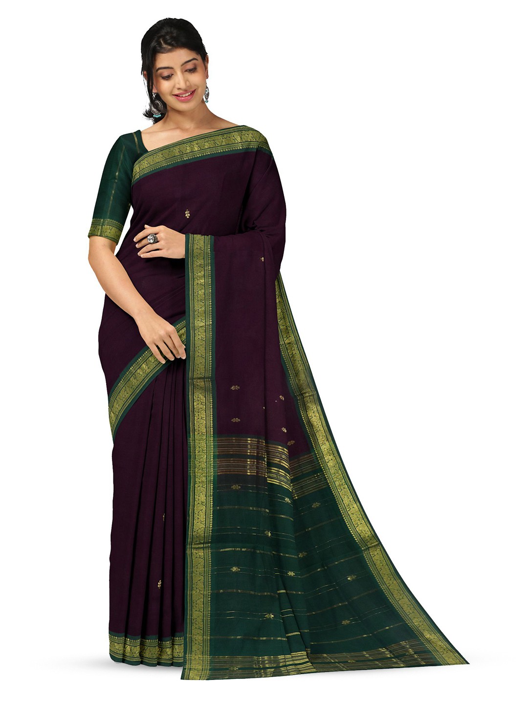 

APCO Woven Design Zari Pure Cotton Saree, Brown