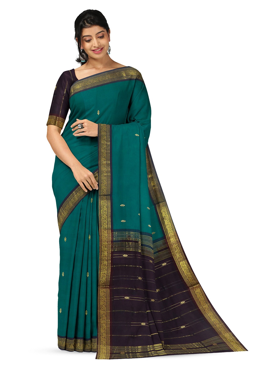 

APCO Woven Design Zari Pure Cotton Saree, Green