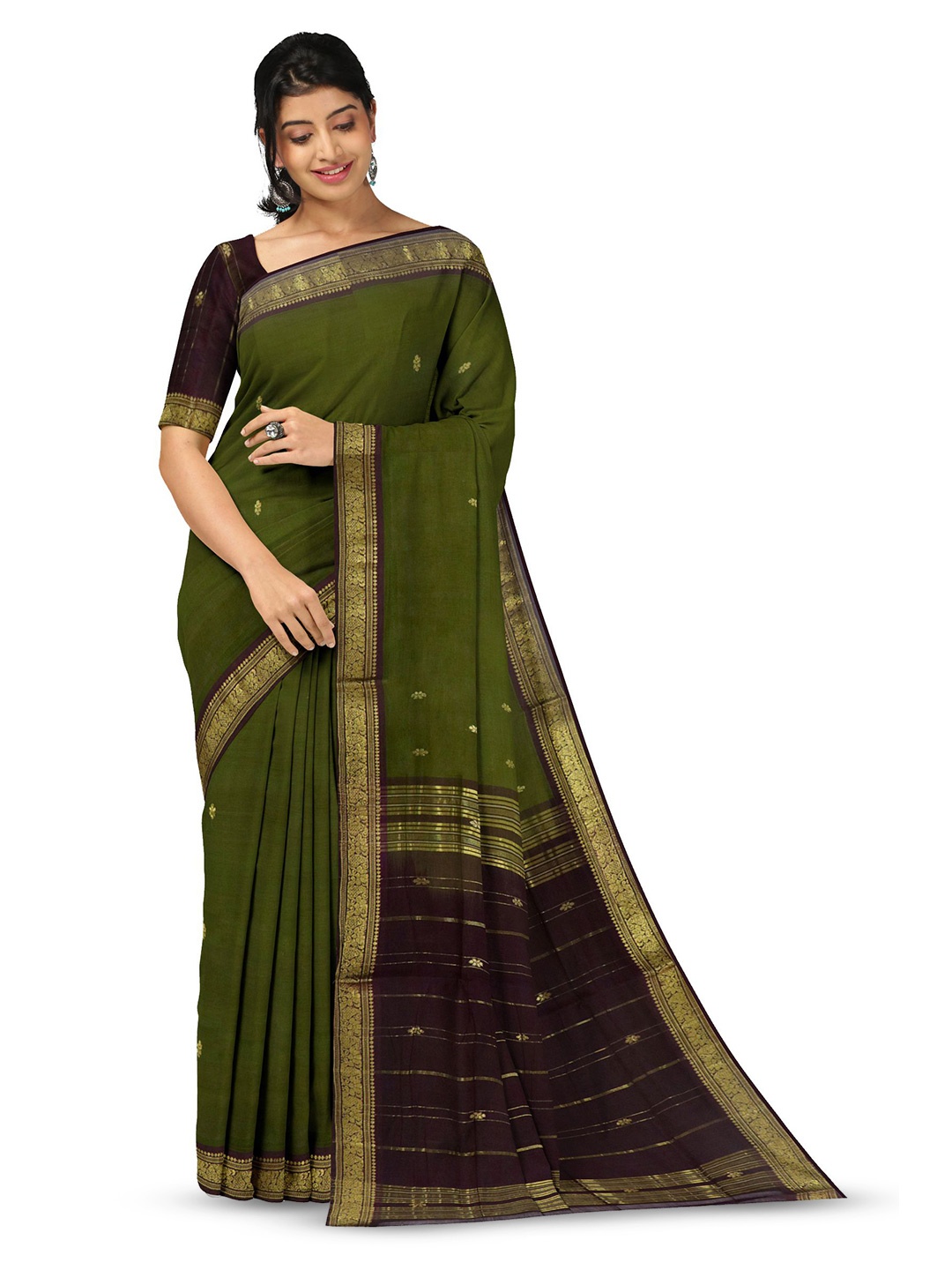 

APCO Woven Design Zari Pure Cotton Saree, Green