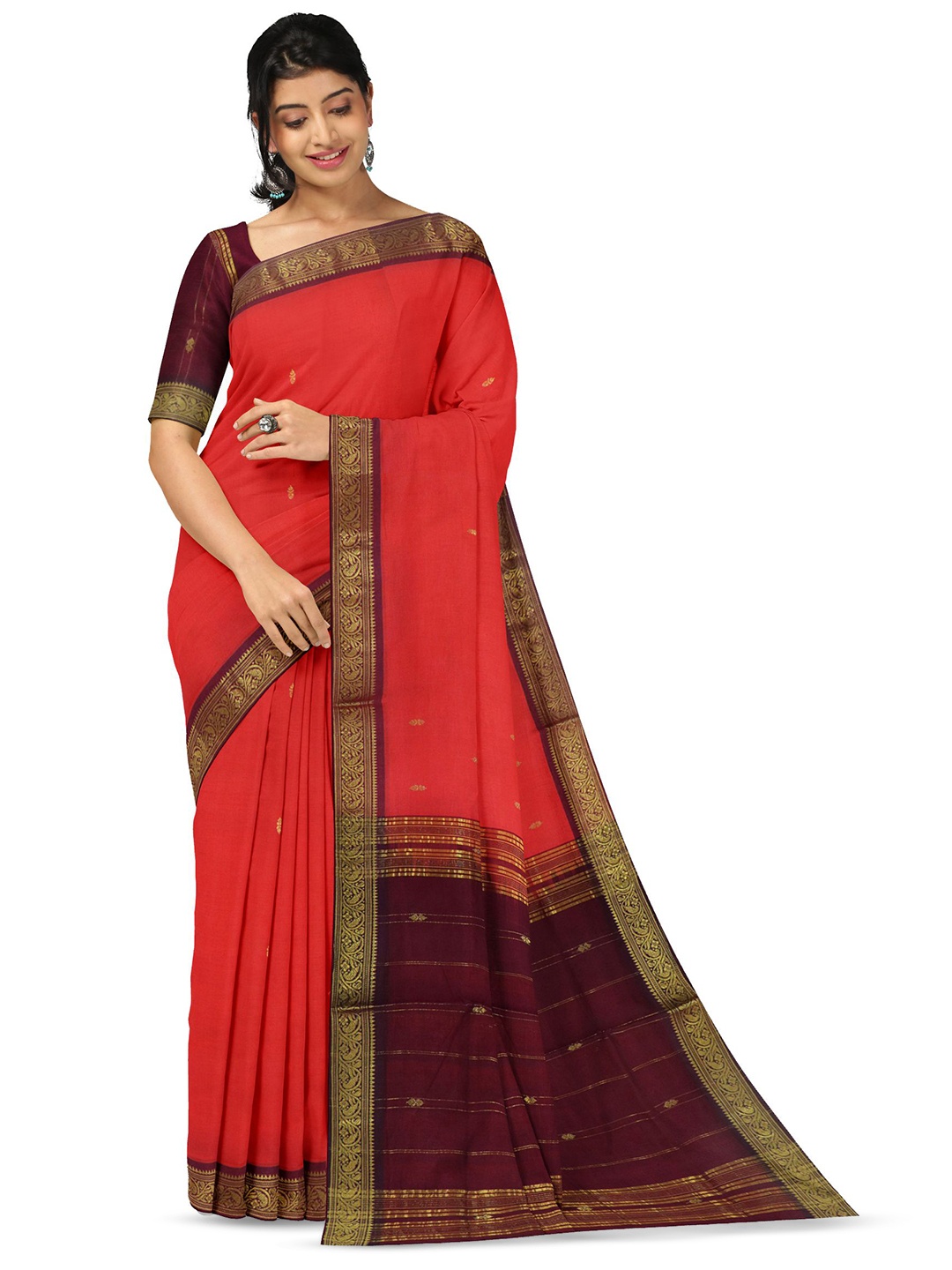 

APCO Woven Design Zari Pure Cotton Saree, Orange