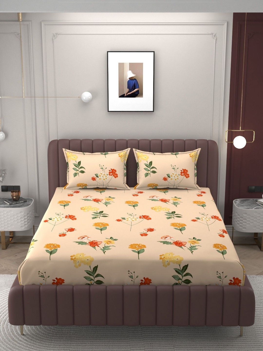 

Bromwick Orange Floral 250 TC King Bedsheet with 2 Pillow Covers