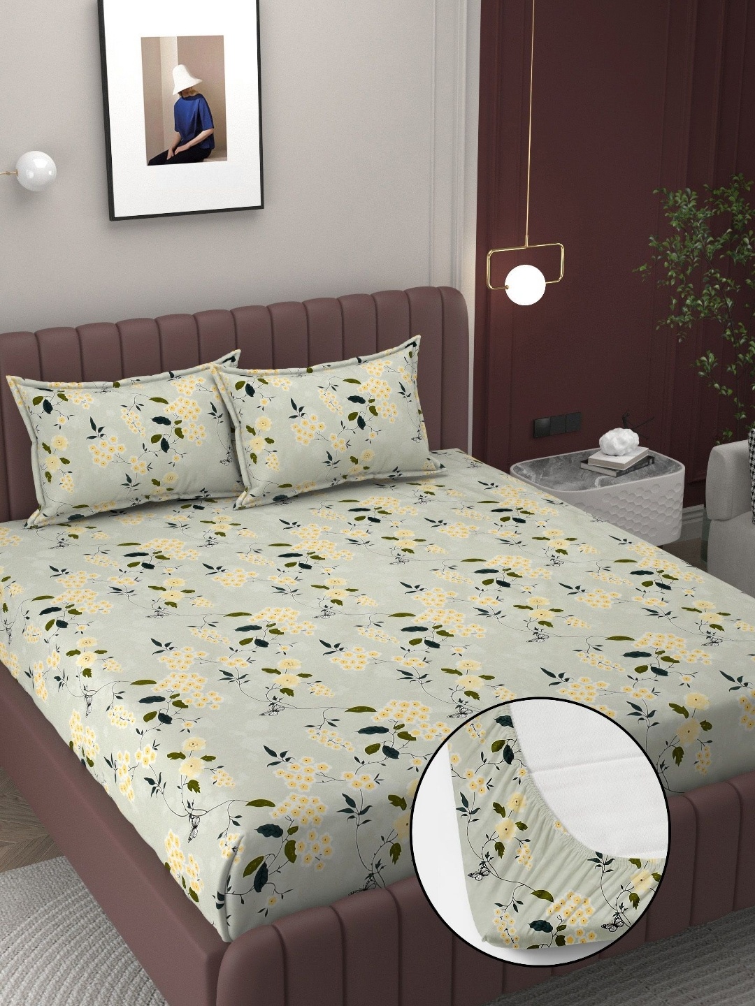 

Bromwick Green Floral 250 TC King Bedsheet with 2 Pillow Covers