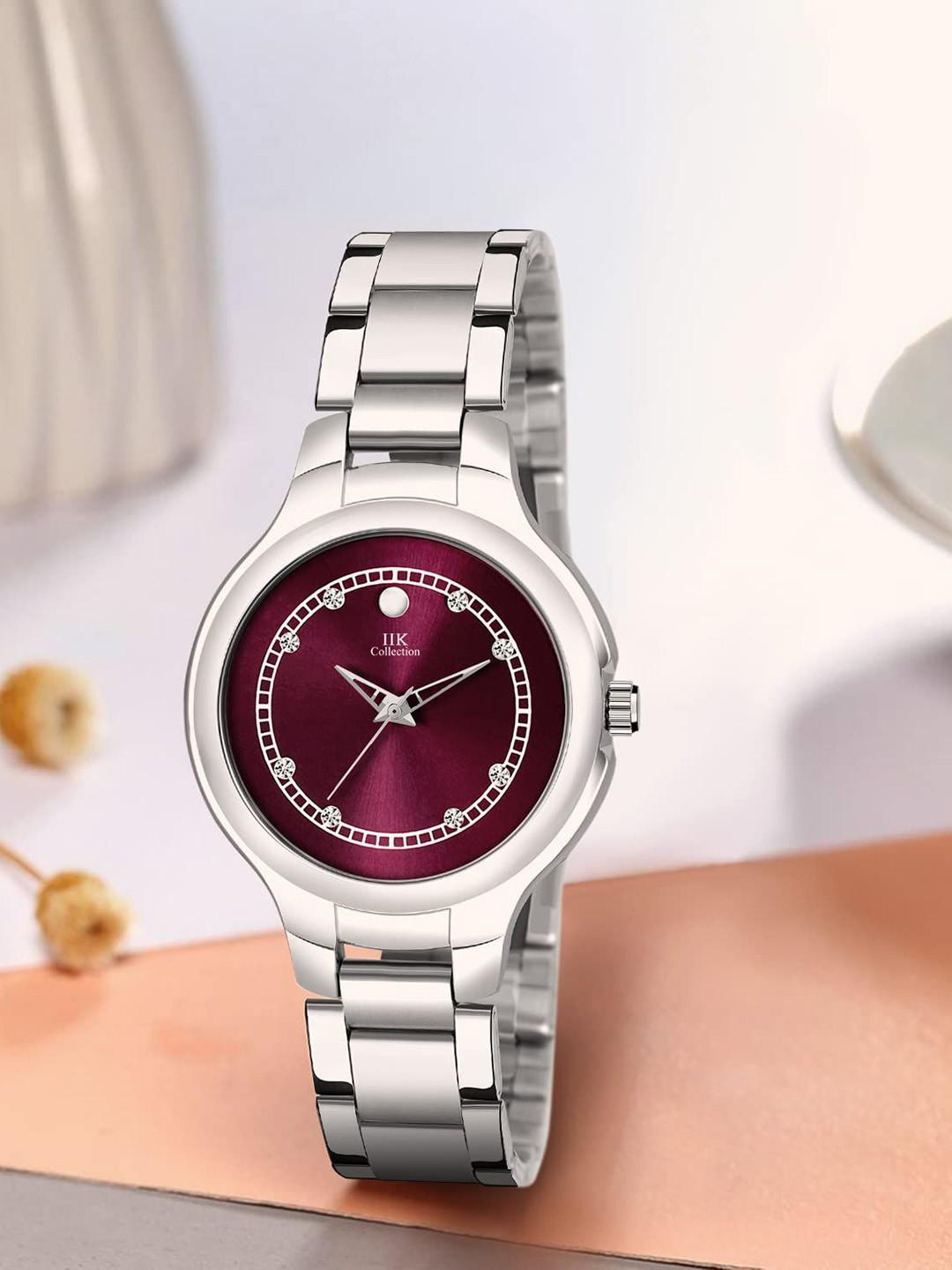 

IIK COLLECTION Women Round Dial Stainless Steel Bracelet Style Straps Analogue Watch, Silver