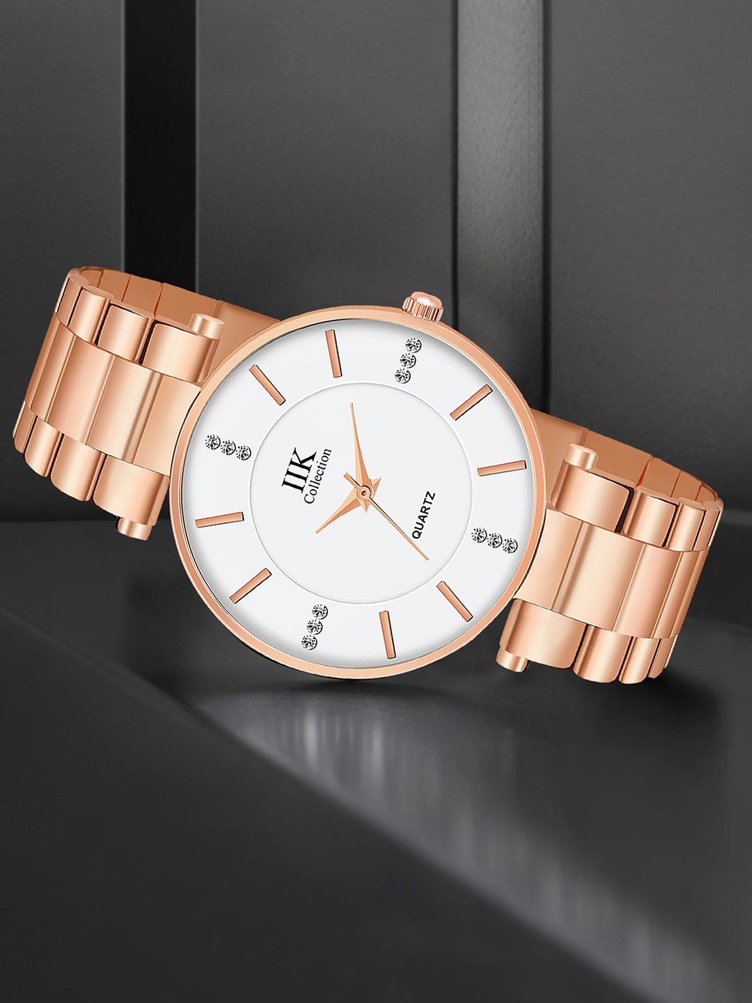 

IIK COLLECTION Men Round Dial Stainless Steel With Rose Chain Analogue Watch, Gold