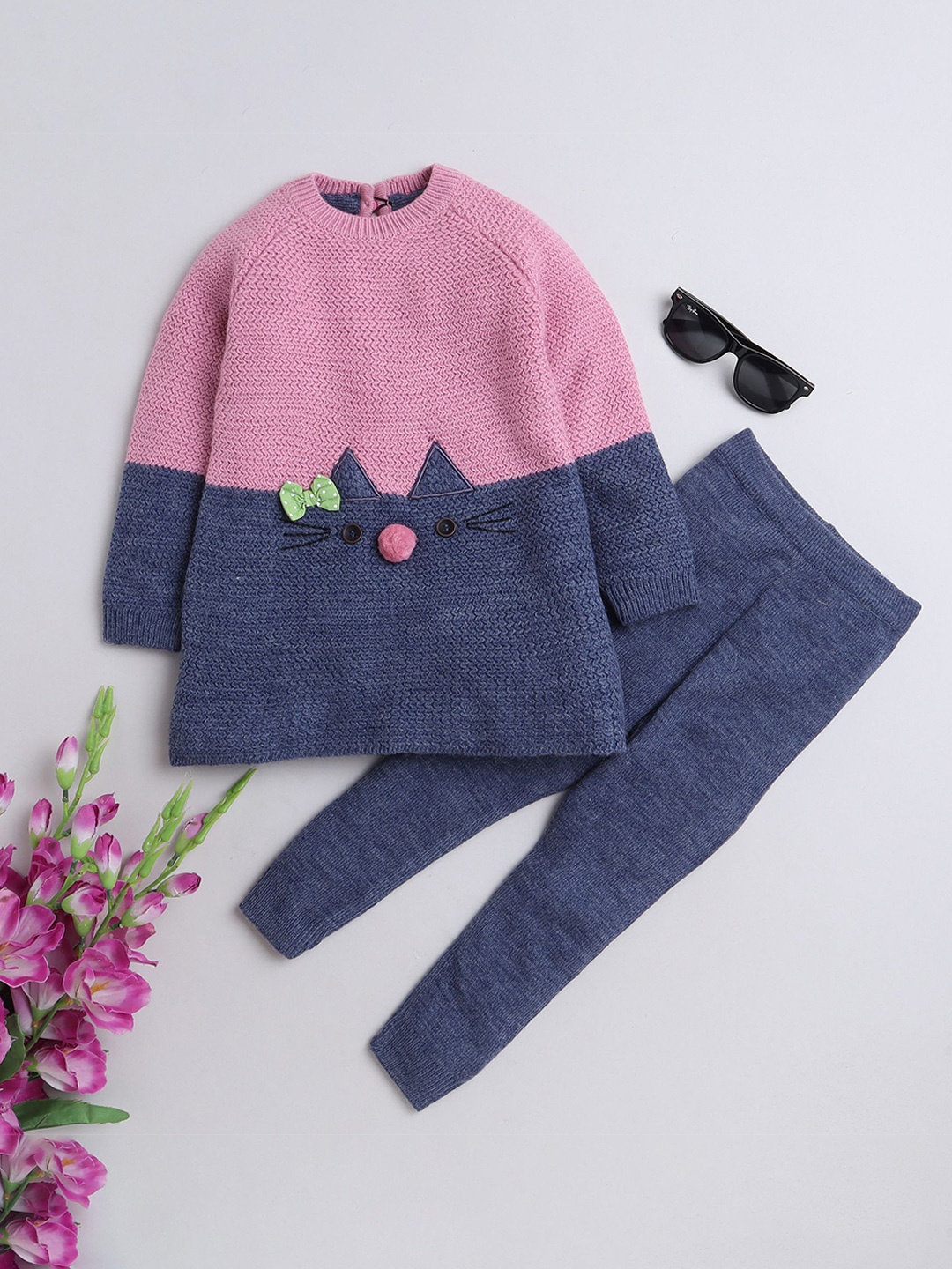 

Yellow Apple Girls Woolen Warm Sweater Full Sleeve with Round Neck, Pink
