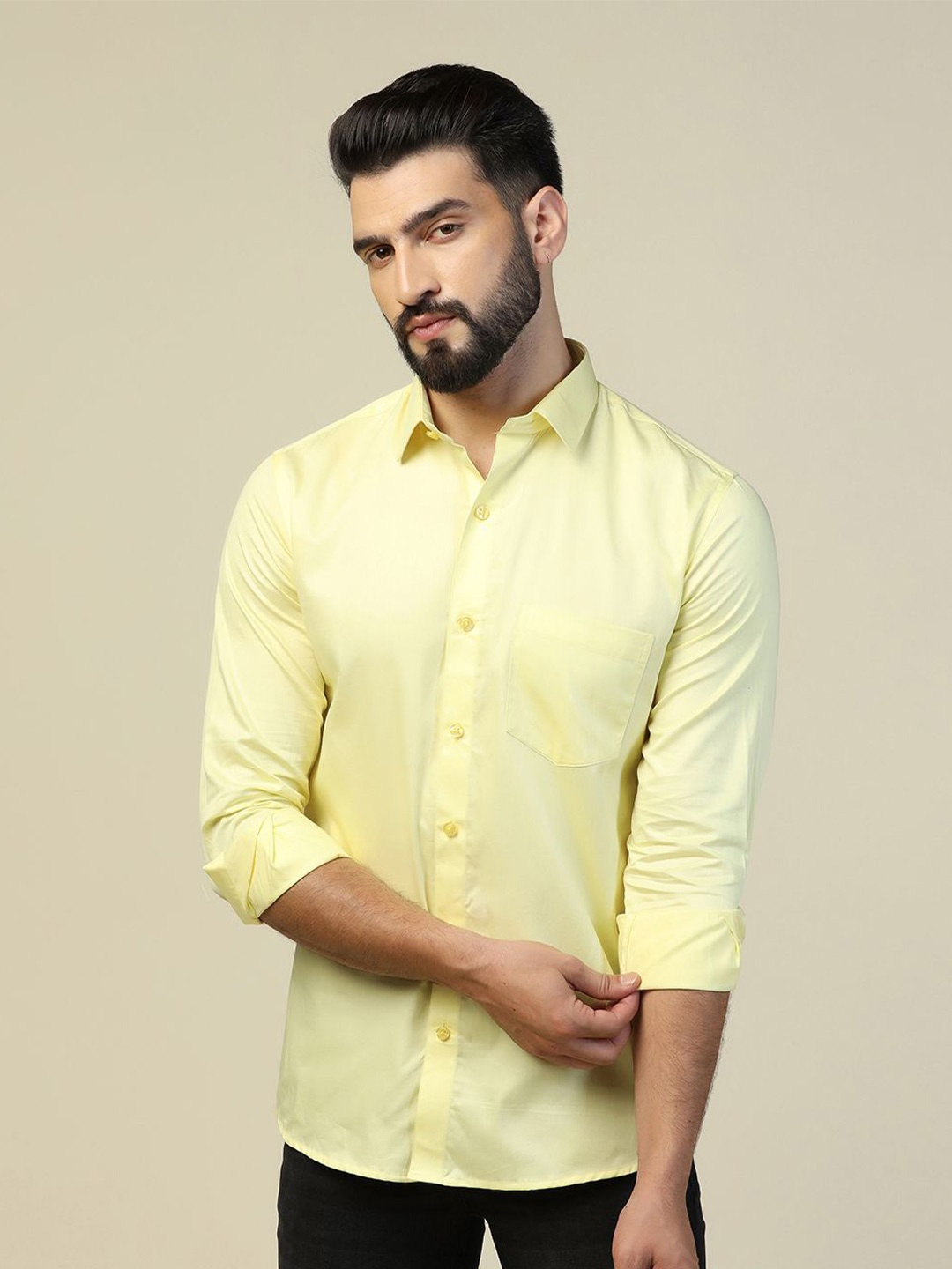

TAHVO Men Comfort Opaque Casual Shirt, Yellow