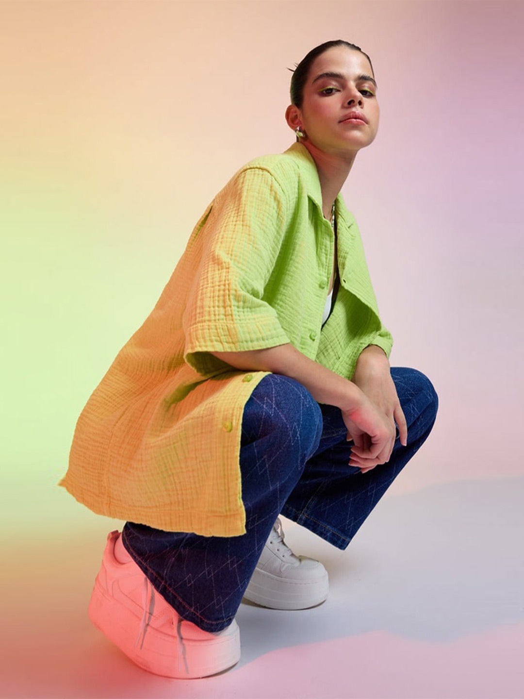 

FREAKINS Women Opaque Casual Shirt, Green