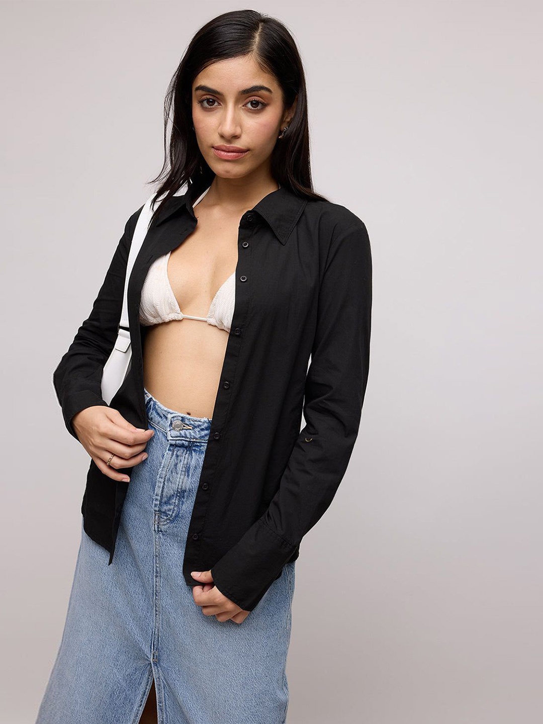 

FREAKINS Women Slim Fit Opaque Casual Shirt, Black