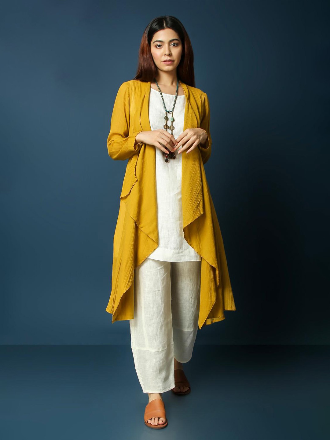 

VASSTRAM Women Longline Shrug, Yellow