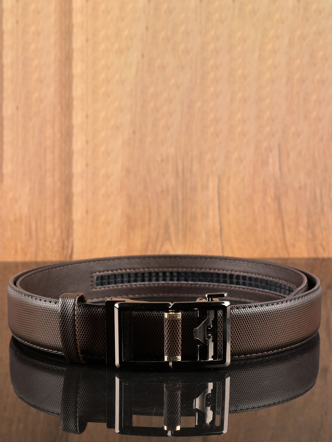 

BuckleUp Men Slider Buckle Textured Belt, Brown