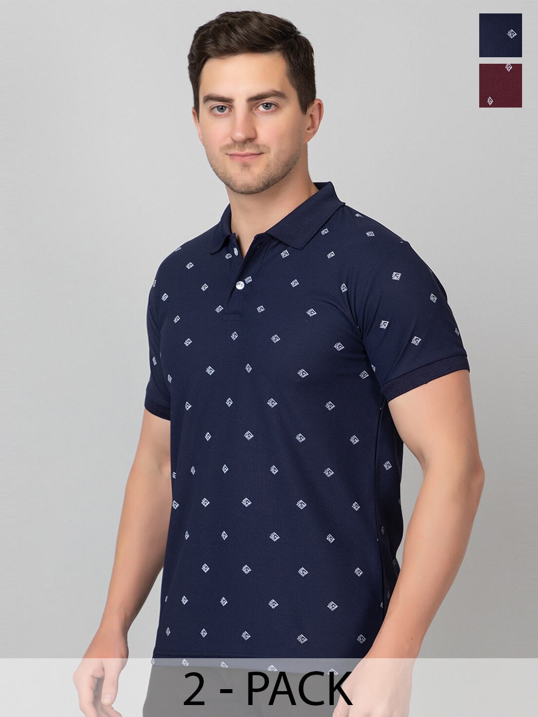 

ZEFFIT Men 2 Printed Anti Odour Polo Collar T-shirt, Navy blue