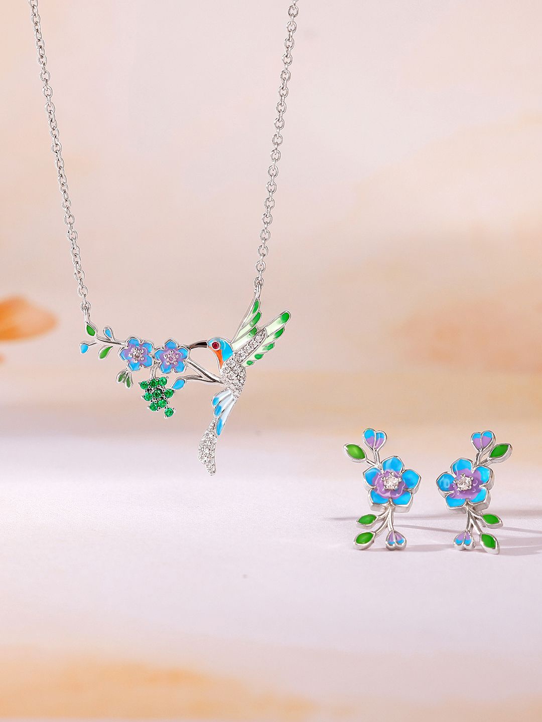 

GIVA 925 Silver Rhodium-Plated Stone-Studded Jewellery Set