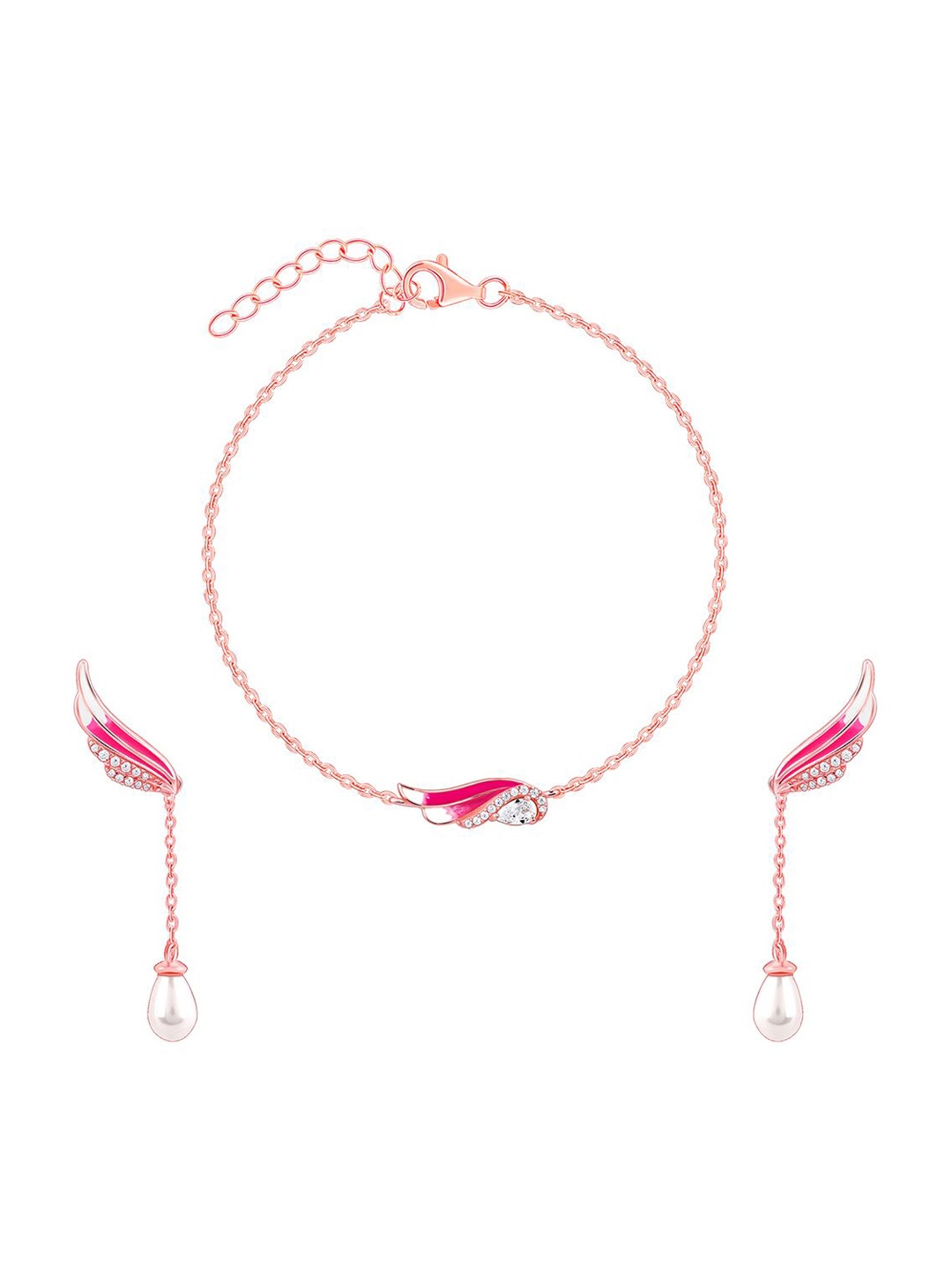 

GIVA 925 Sterling Silver Rose Gold-Plated Stone-Studded Jewellery Set