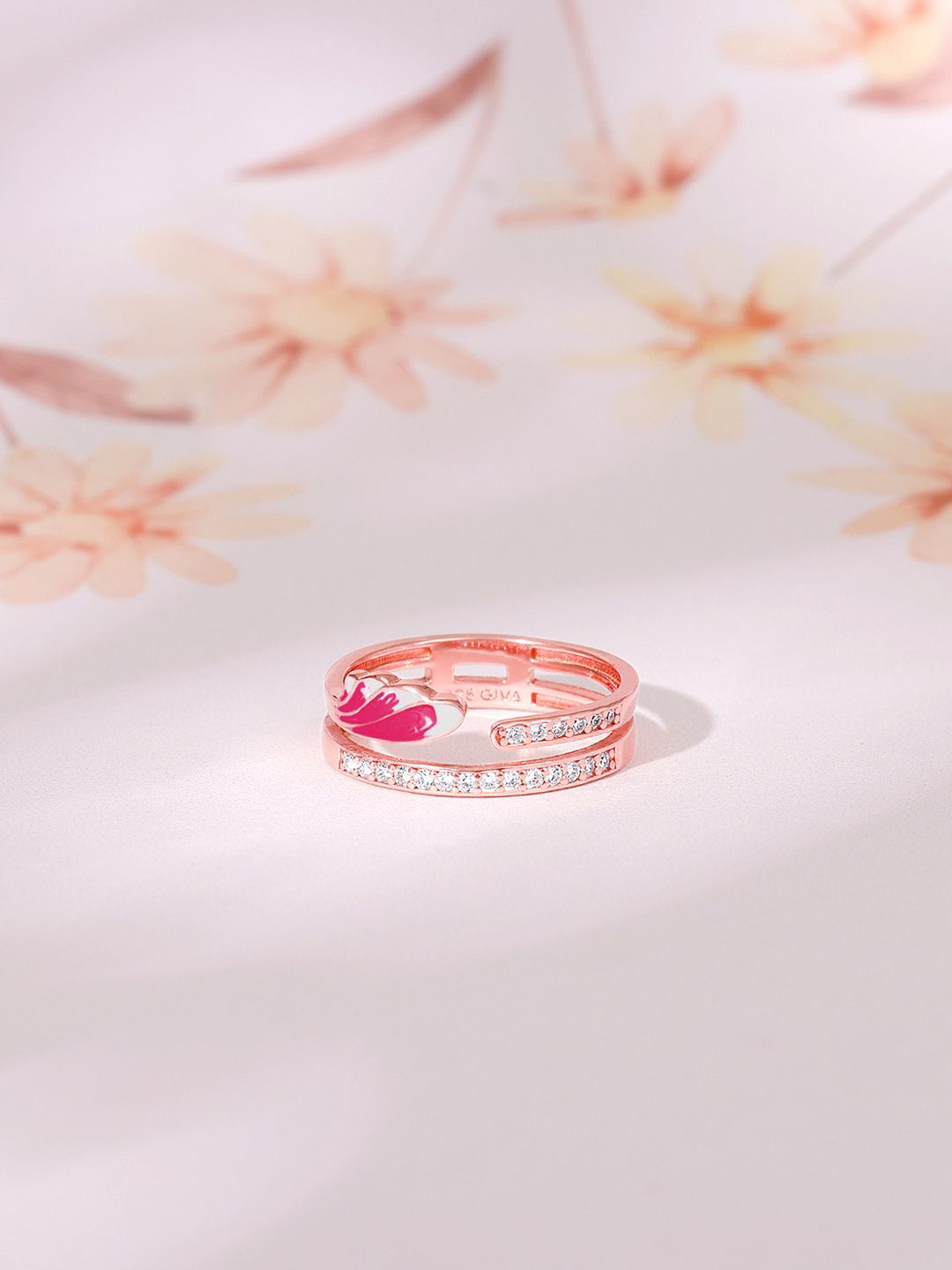 

GIVA 925 Silver Rose Gold Stone-Studded Finger Ring