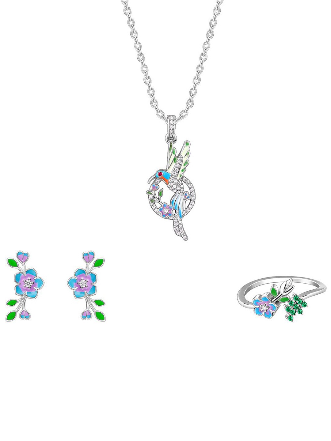 

GIVA 925 Sterling Silver Rhodium-Plated Stone-Studded Jewellery Set