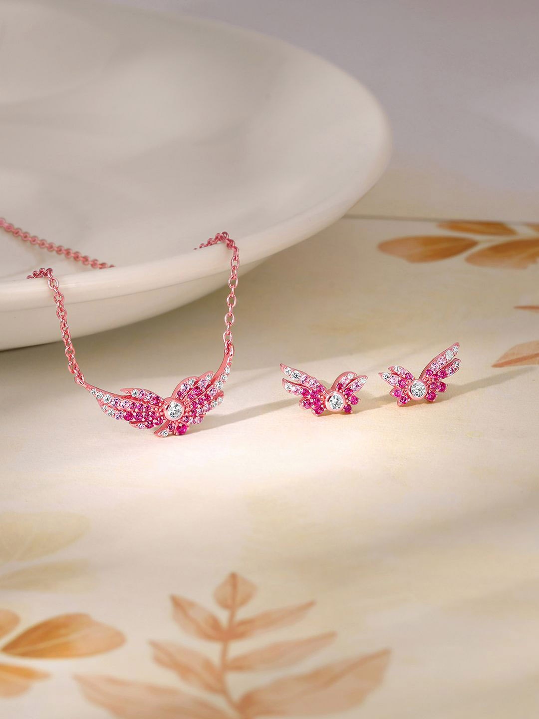 

GIVA Women 925 Sterling Silver Rose Gold-Plated Stone-Studded Jewellery Set