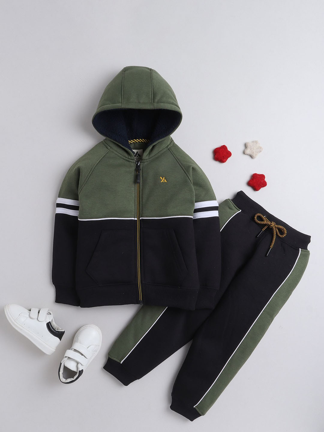 

Yellow Apple Boys Hoodie Neck Tracksuits TS-14, Olive
