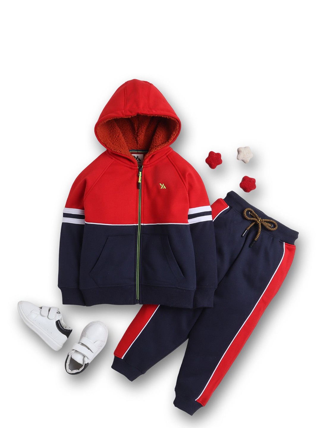 

Yellow Apple Boys Colorblocked Fleece Hooded Tracksuits TS-14, Red