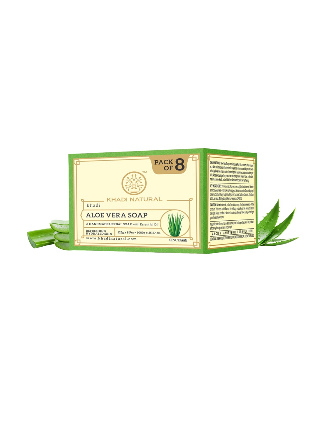 

Khadi Natural Set Of 8 Aloe Vera Soap With Essential Oil - 125 g Each, Green