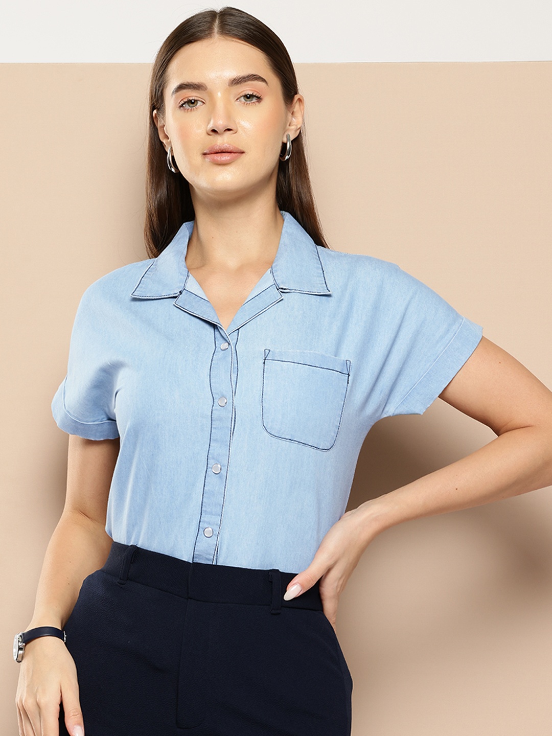 

Chemistry Women Solid Casual Shirt, Blue