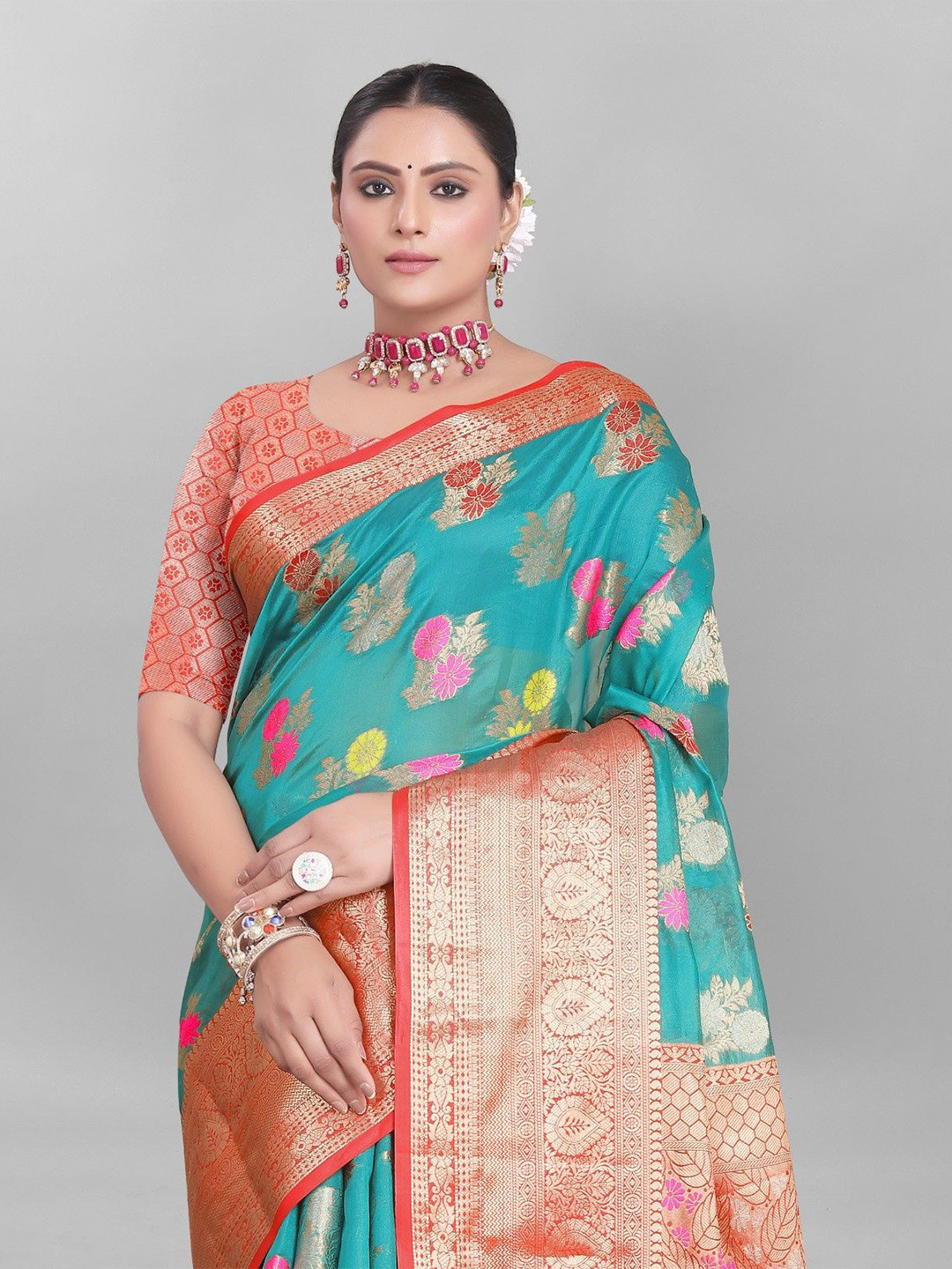 

MAGNEITTA Ethnic Motifs Zari Banarasi Saree, Blue
