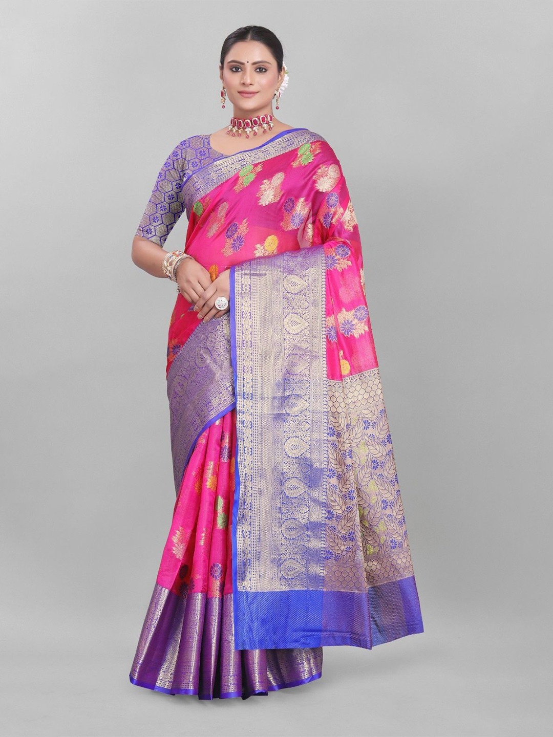 

MAGNEITTA Ethnic Motifs Zari Banarasi Saree, Blue