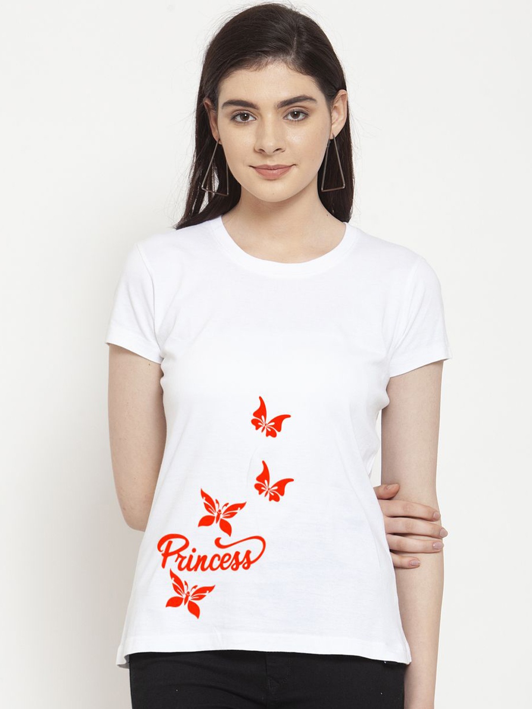 

Friskers Women Typography Printed Round Neck Cotton T-shirt, White