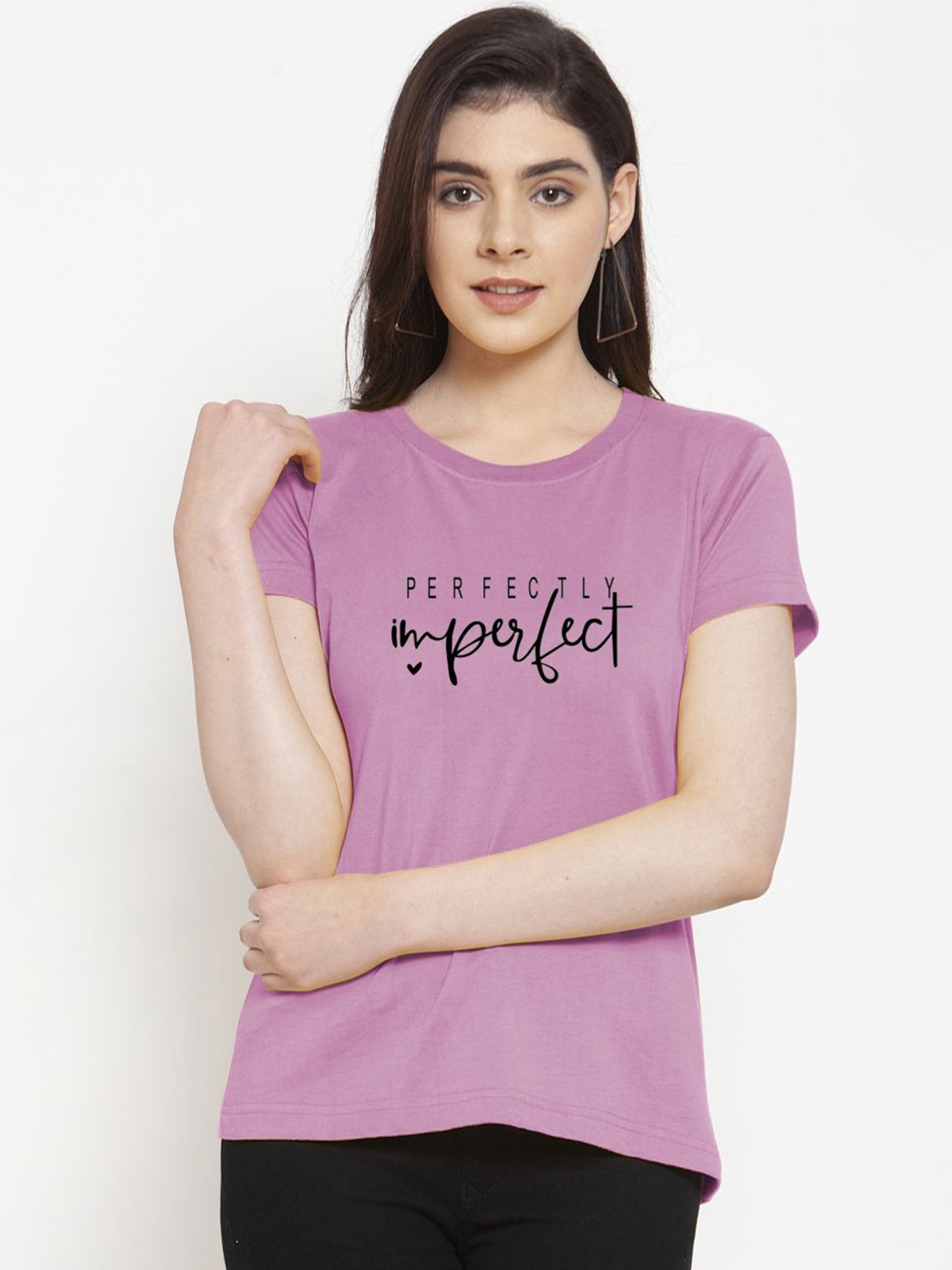 

Friskers Women Typography Printed Slim Fit T-shirt, Purple