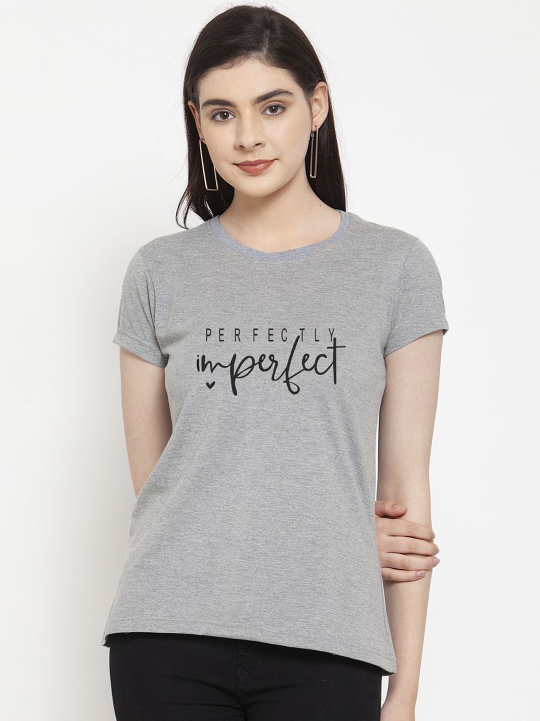 

Friskers Women Typography Printed Extended Sleeves Slim Fit T-shirt, Grey