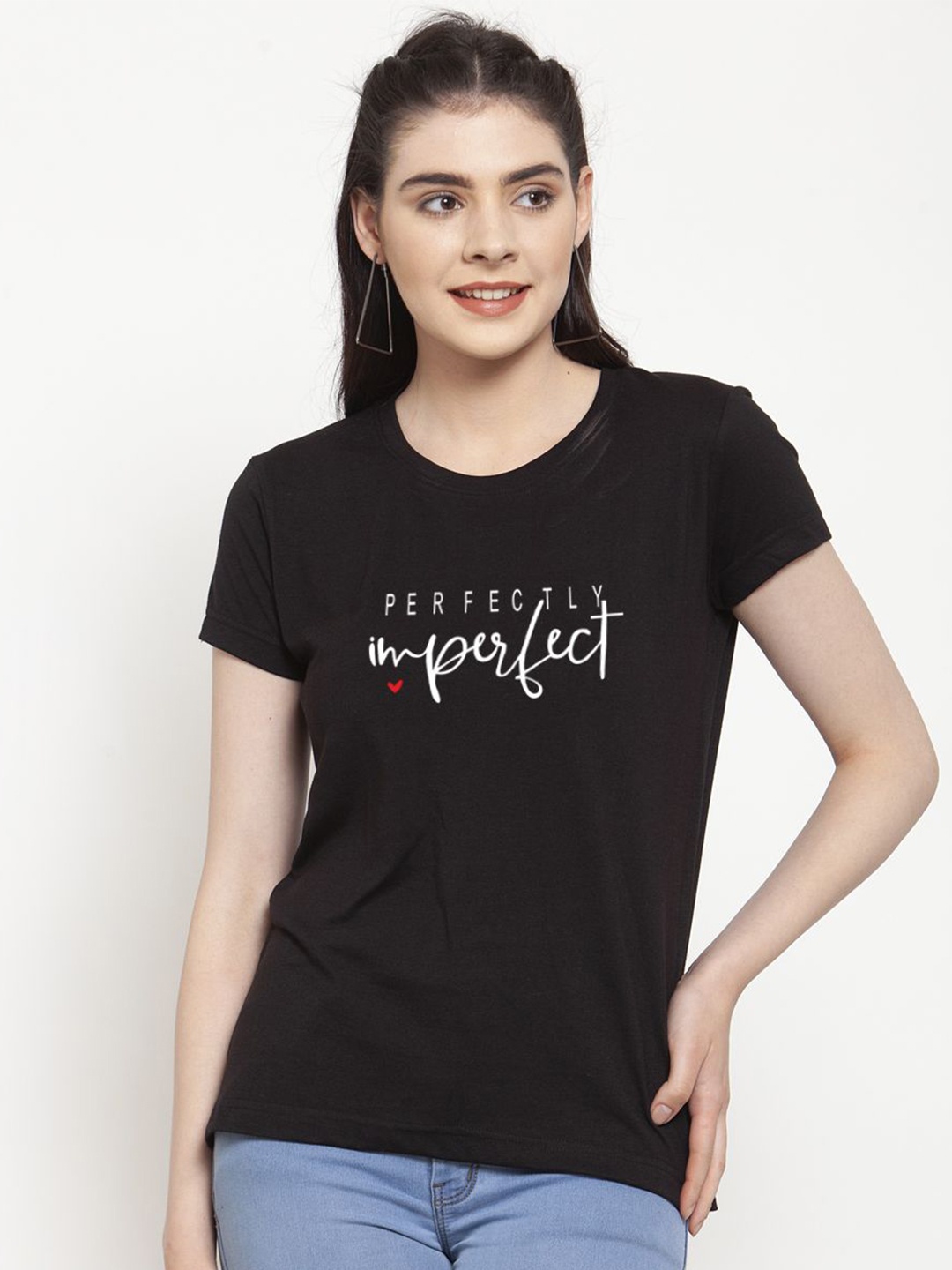 

Friskers Women Typography Printed Round Neck T-shirt, Black