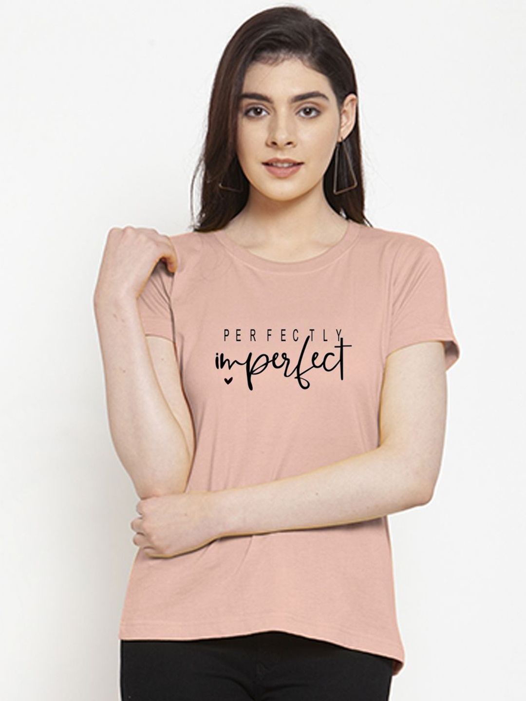 

Friskers Women Typography Printed Round Neck T-shirt, Coral