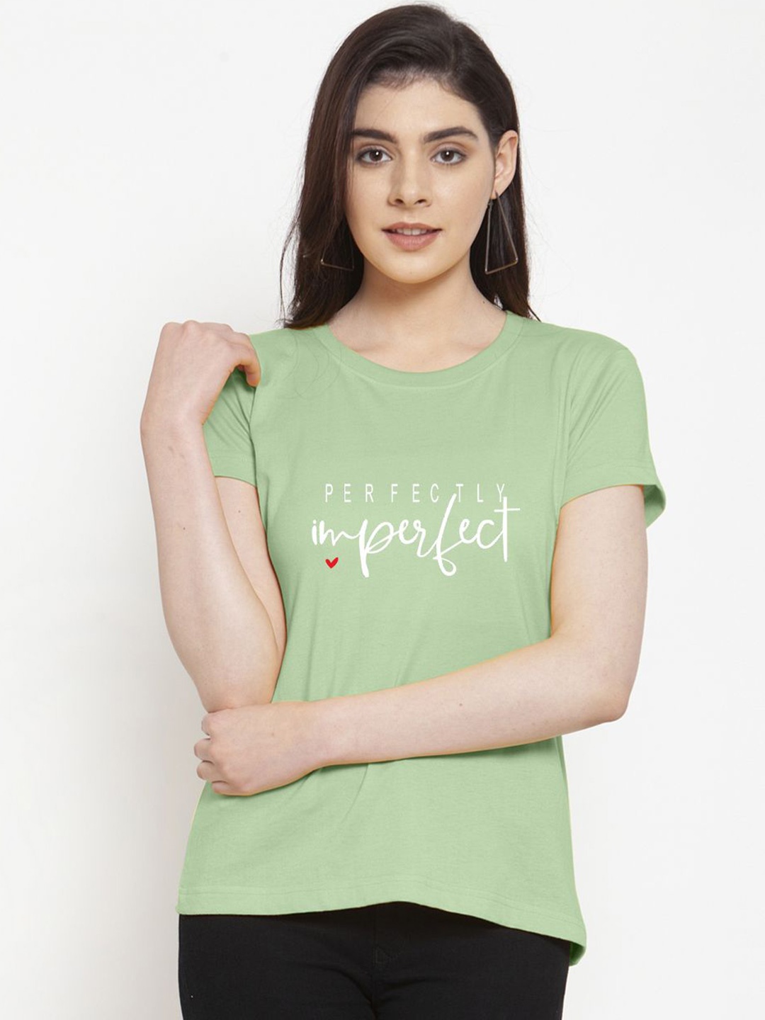 Friskers Women Typography Printed Slim Fit T-shirt, Sea green