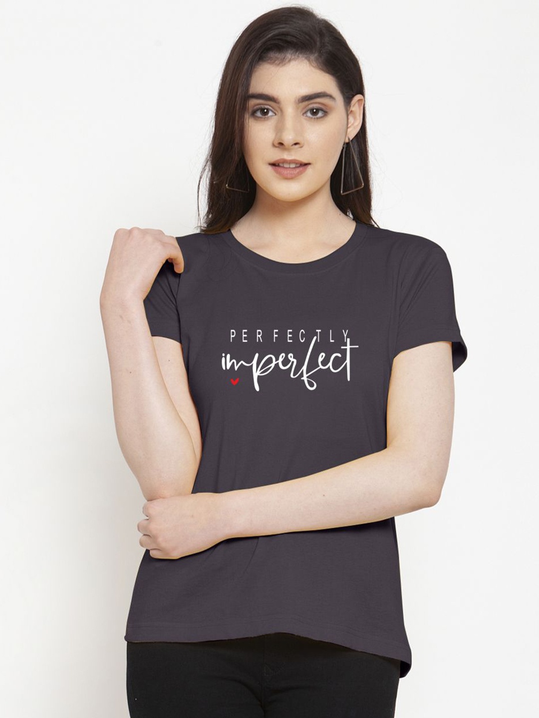 

Friskers Women Typography Printed Round Neck T-shirt, Grey