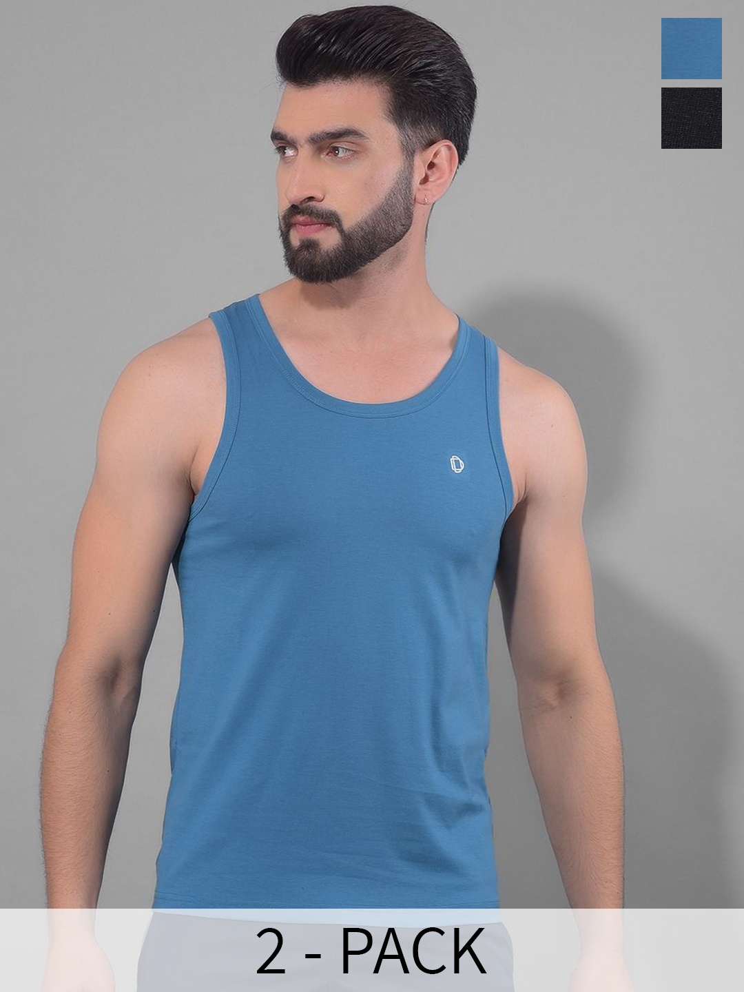 

Dollar Pack Of 2 Printed Innerwear Vests, Blue