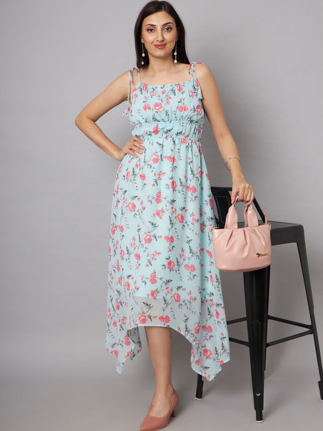 SHRIMAY Floral Print A-Line Midi Dress, Blue