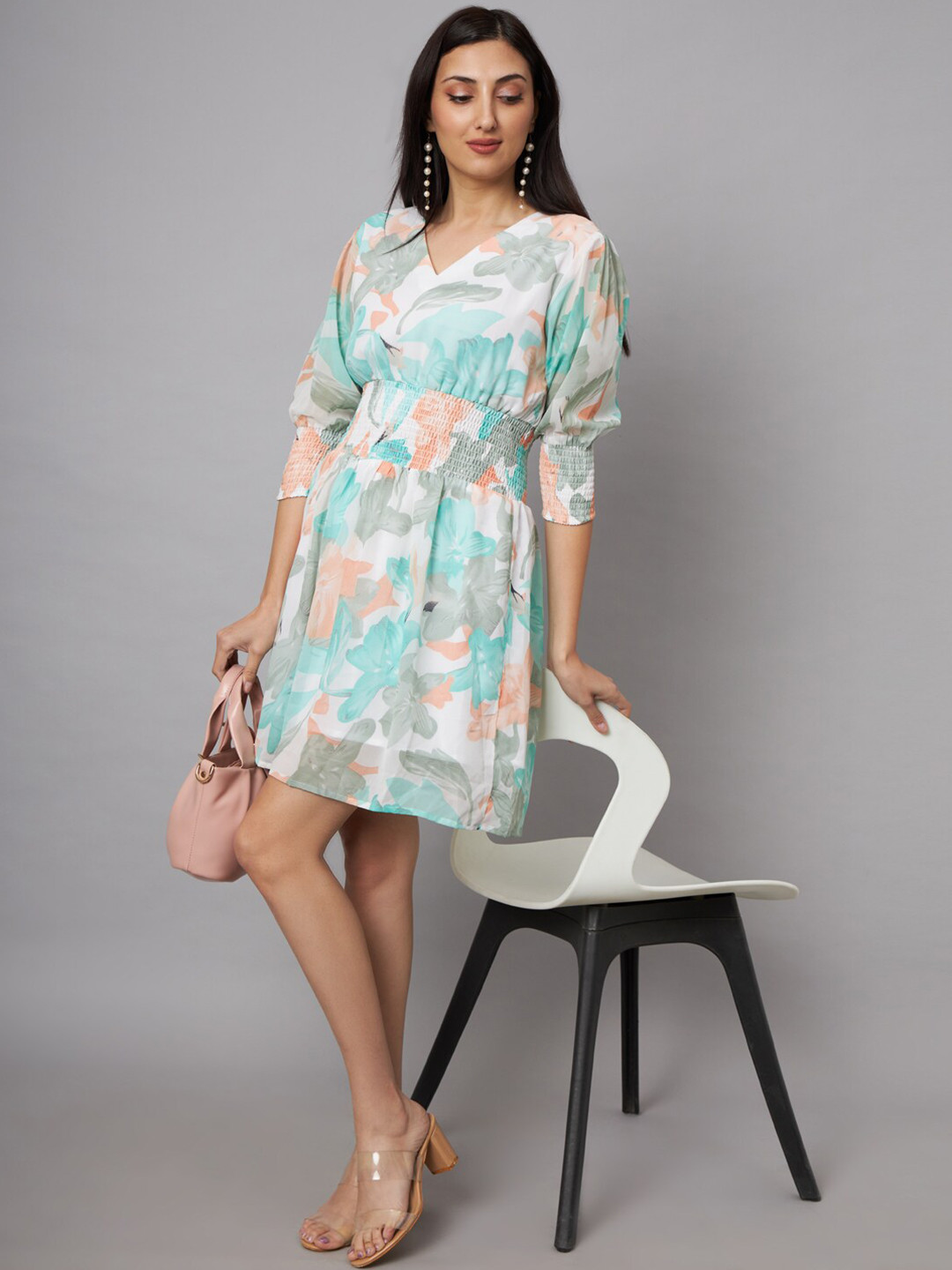 

SHRIMAY Floral Print Fit & Flare Dress, Green