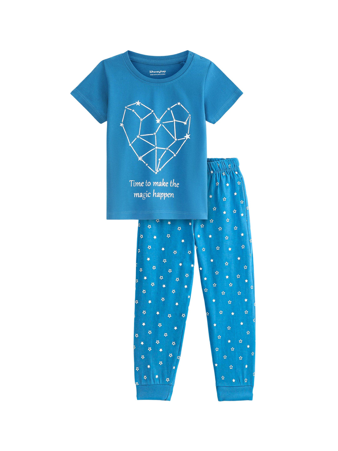 

Honeyhap Girls Graphic Printed Night suit, Blue
