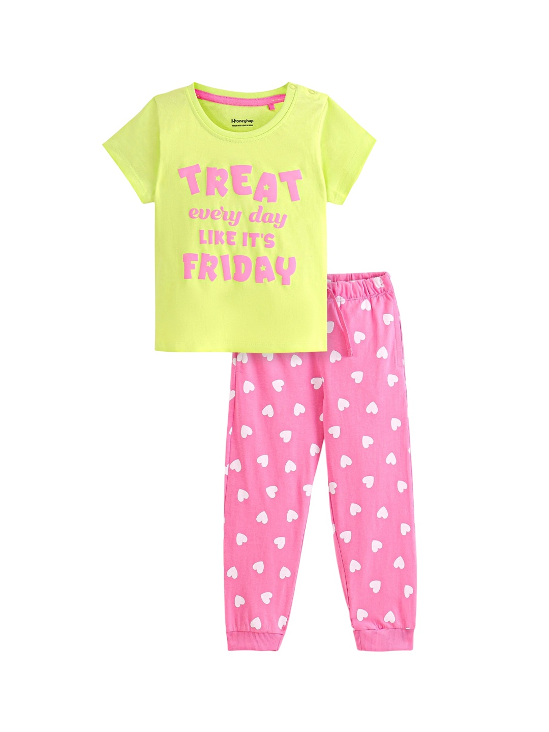 

Honeyhap Girls Printed Night suit, Pink