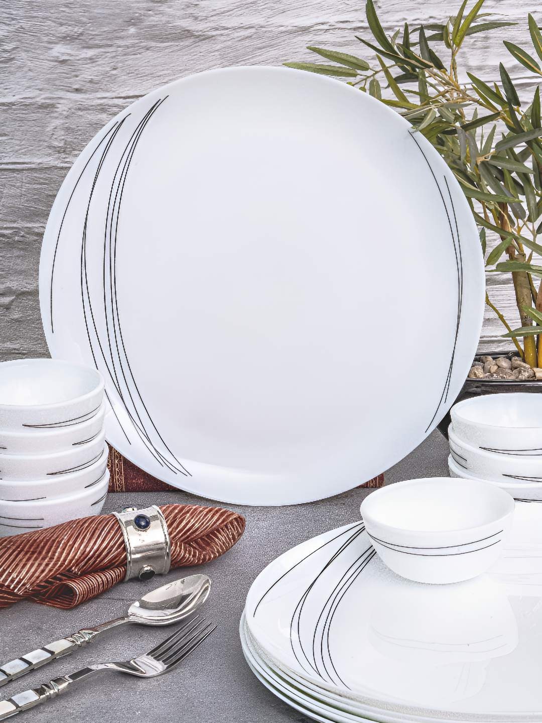 

Cello 18-Pcs White & Black Printed Opalware Dinner Set