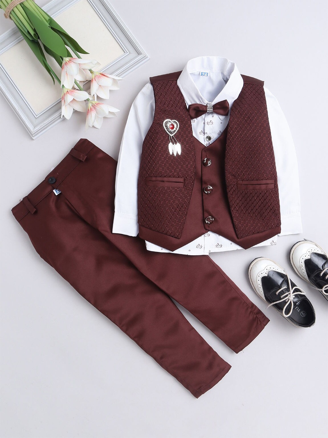 

BAESD Boys 3-Piece Coat with Trousers Clothing Set, Maroon