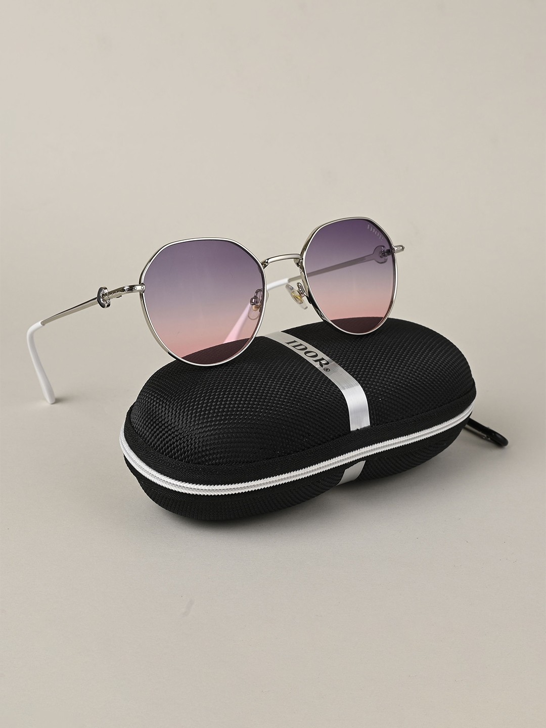 

IDOR Unisex Round Sunglasses with UV Protected Lens ID-56042-SLV-PNK, Pink