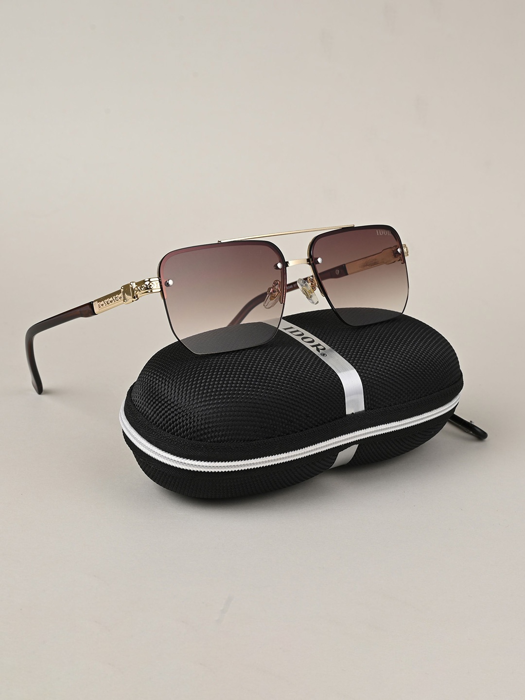 

IDOR Unisex Rectangle Sunglasses with UV Protected Lens ID-56046-GD-BRW, Brown