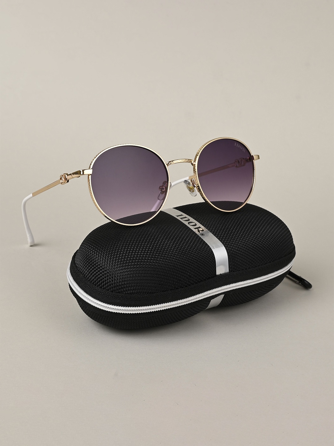 

IDOR Unisex Round Sunglasses with UV Protected Lens ID-56036-GD-GRD, Grey