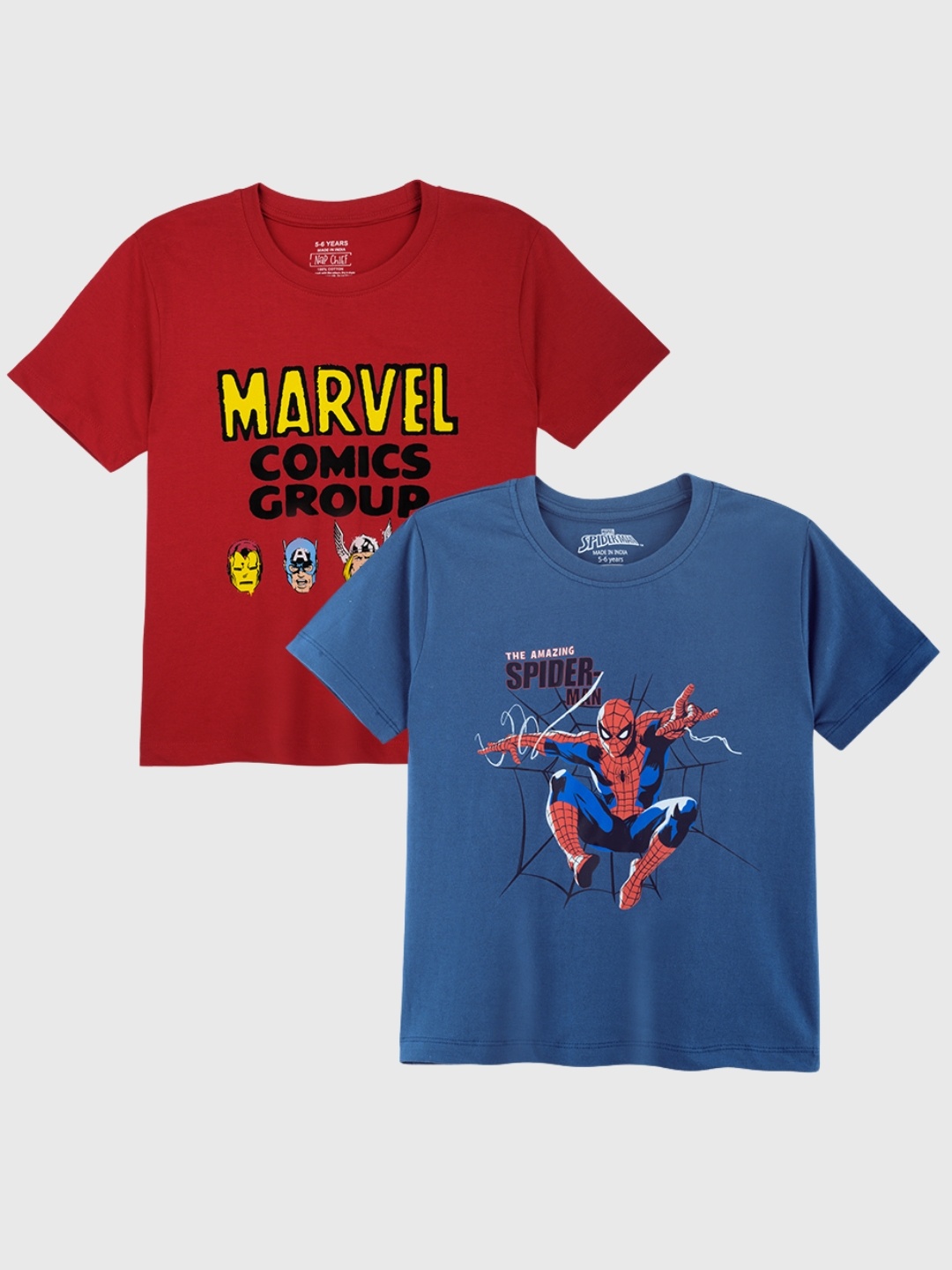 

Kids Unisex Pack Of 2 Marvel Comics & Spider-Man Printed Pure Cotton T-shirts, Red