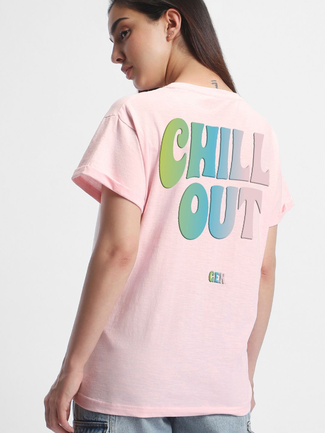 

Bewakoof Air 1.0 Women Pink Chill Out Graphic Printed Boyfriend T-shirt
