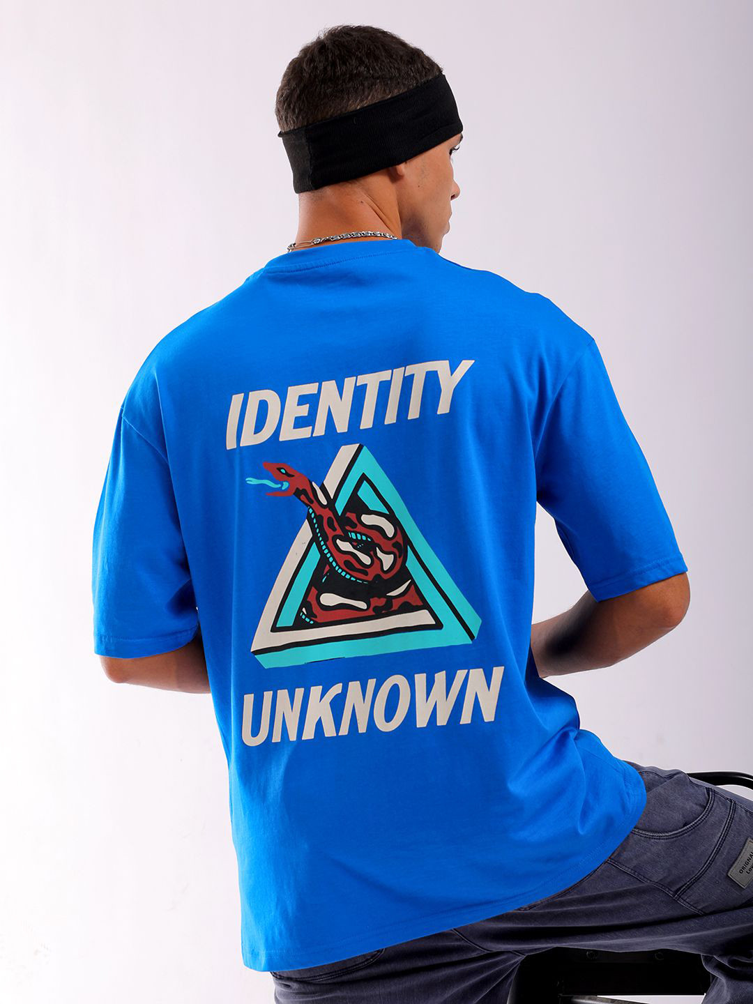 

The Indian Garage Co Men Back Printed Round Neck Boxy Oversized T-shirt, Blue
