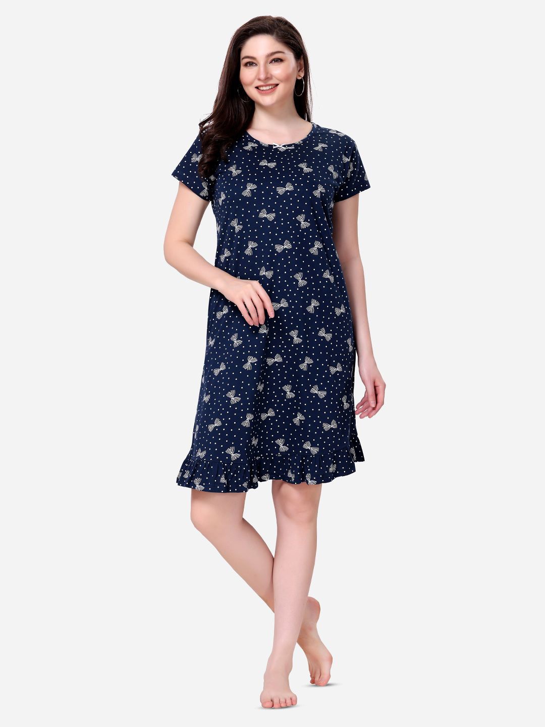 

Lenissa Printed Nightdress, Navy blue