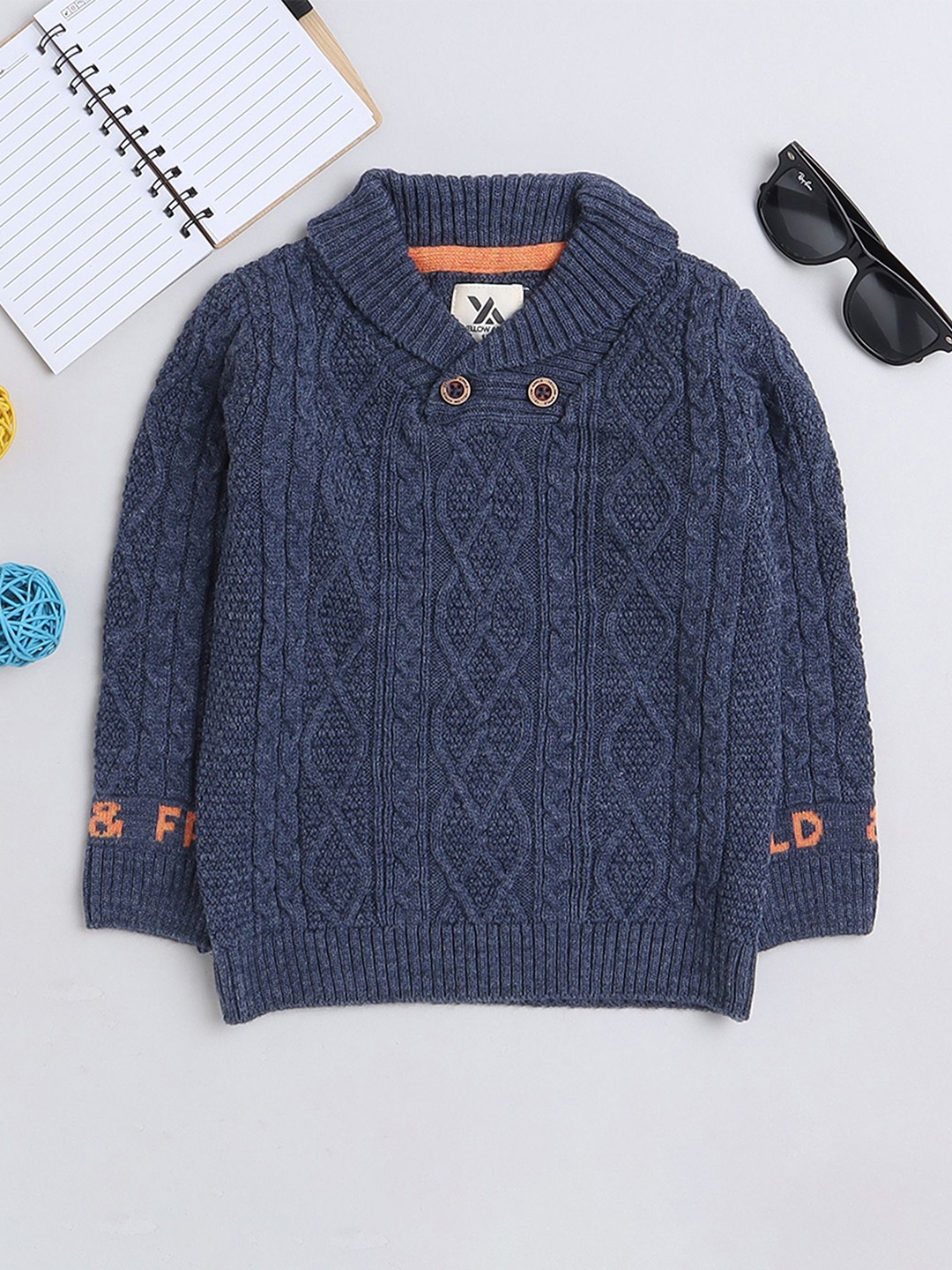 

Yellow Apple Boys Cable Knit Woollen Pullover, Blue