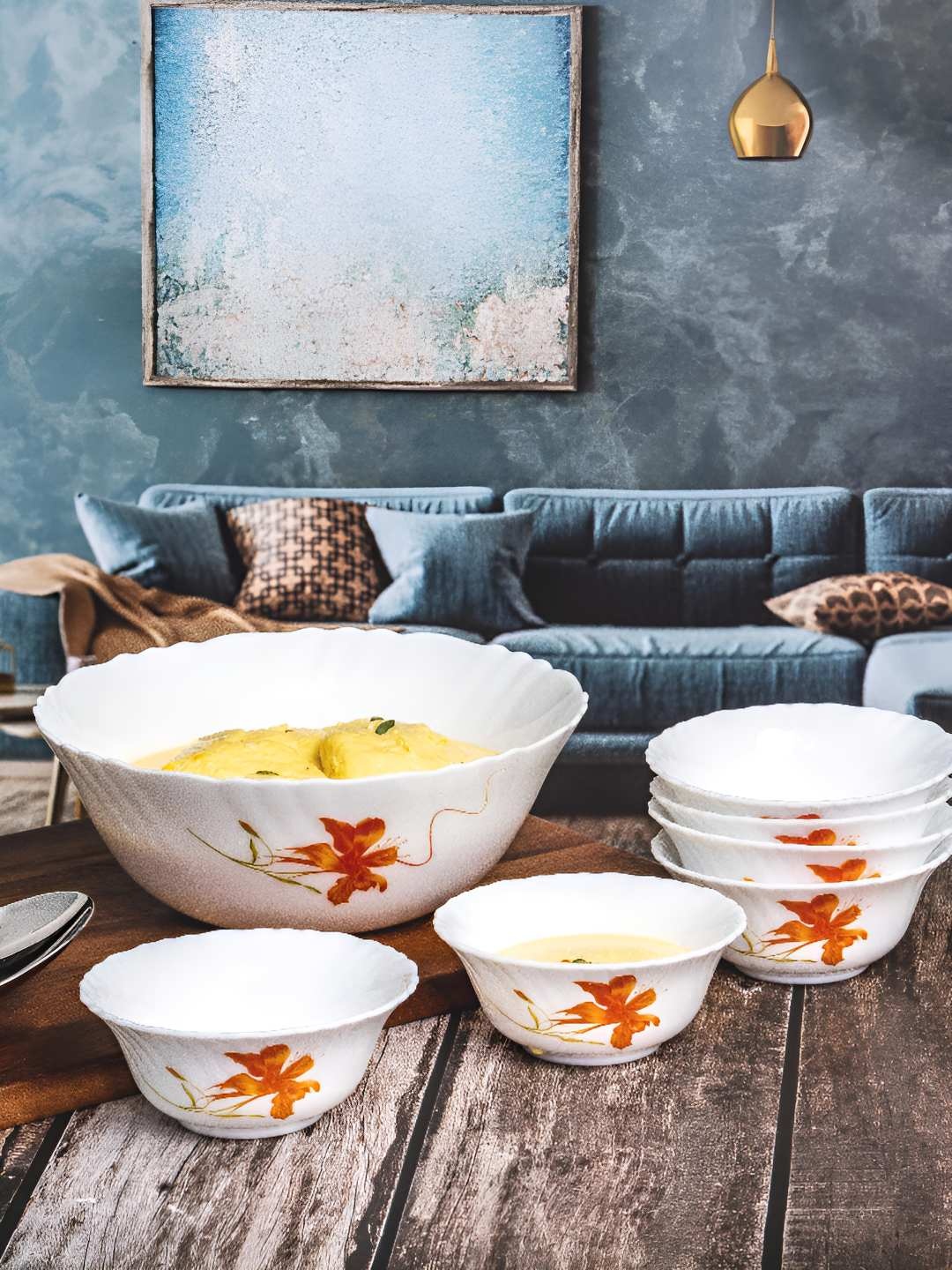 

Cello Dessert Set 7 Pieces White Printed Opalware Serving Bowl